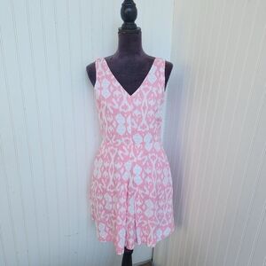 Gap 100% Linen Dress Women's White Pink Pockets Coastal Preppy Classic Sz 6